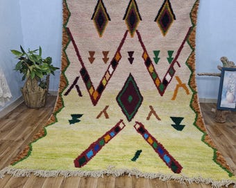 Handmade Berber Wool Rug, Pink & Yellow Moroccan Carpet