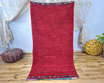 Red Vintage Moroccan Rug, Old Handwoven Wool Rug, Authentic Soft Carpet