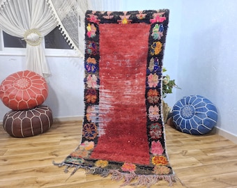 Red Vintage Moroccan Rug, Old Handwoven Wool Rug, Authentic Soft Carpet