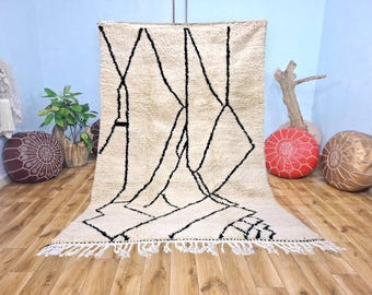 Handmade Beni Ourain Wool Rug, Stripped Green Moroccan Rug