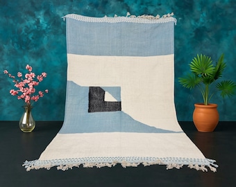 Handmade Blue Moroccan Rug – Berber Wool, Boho Home Decor