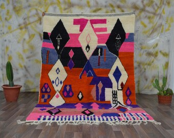 Pink Wool Rug, Hand Tufted carpet, Berber Colorful Rug, Artistic Rug For Living Room
