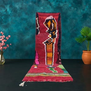 Handwoven Moroccan Wool Runner Rug: Boho Hallway Carpet