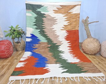 Handwoven Moroccan Berber Wool Rug, Minimalist Home Decor,  flat weave and low pile rug