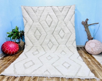 Moroccan Striped Blue Wool Rug, Custom Beni Ourain Carpet