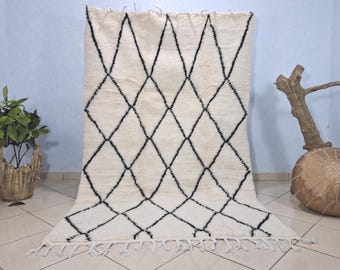 Handmade Black and White Wool Rug, Moroccan Berber Decor