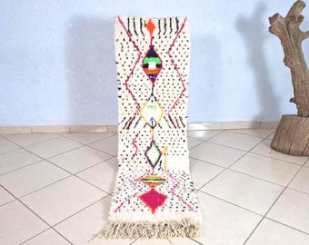 Handwoven Moroccan Wool Runner Rug, Colorful Berber Hallway Carpet