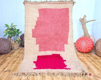 Handwoven Pink Berber Rug, Solid Wool, Authentic Moroccan Carpet