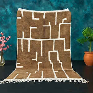 Brown Wool Moroccan Rug – Handwoven Berber Carpet | Earth Tone Area Rug | Boho Minimalist Home Decor