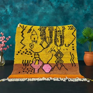 Orange & Yellow Wool Moroccan Rug – Handwoven Berber Carpet | Warm Colorful Area Rug | Boho Eclectic Home Decor