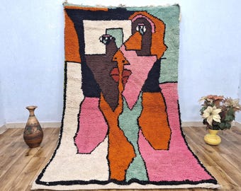 Handmade Berber Wool Rug, Artistic Moroccan Shag Carpet