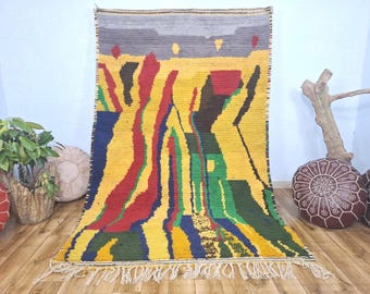 Handmade Beni Ourain Wool Rug, Yellow Berber Shag Rug