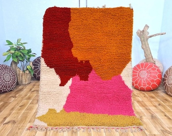 Artistic Hand Tufted Beni ourain Carpet, Red Custom Size Wool Rug, Living Room Rug