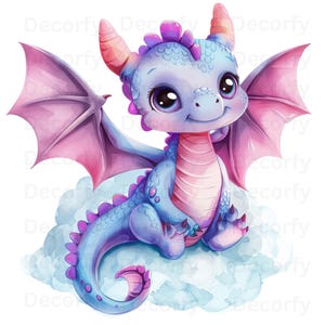 Cute Baby Dragon Clipart | Fantasy Cartoon PNG SVG | Transparent Background | Magical Creature Digital Download | Kawaii Dragon Art