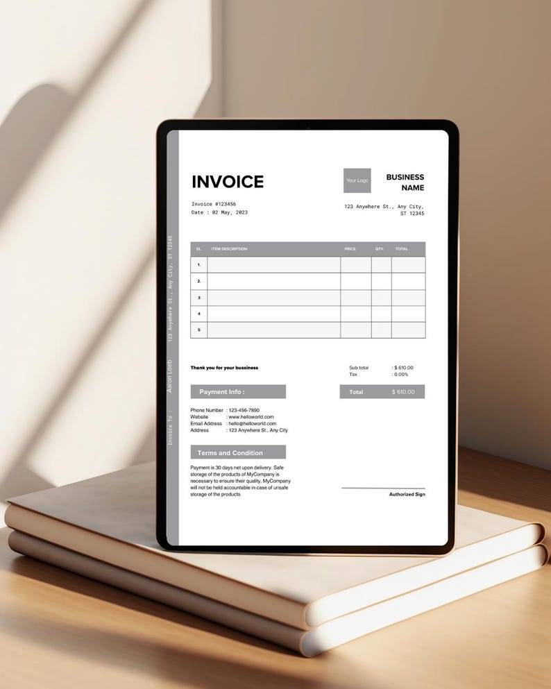 Editable Invoice Template, Small Business Billing Form, Printable Order ...