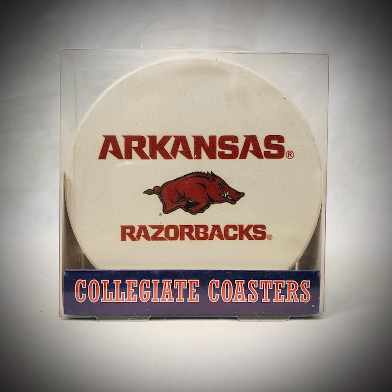 Thirstystone Round Stoneware Drink Coasters, University of Arkansas Set ...
