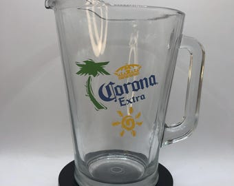 Vintage Corona Extra Heavy Duty Glass Beer Pitcher 60 Oz. 8.5" High