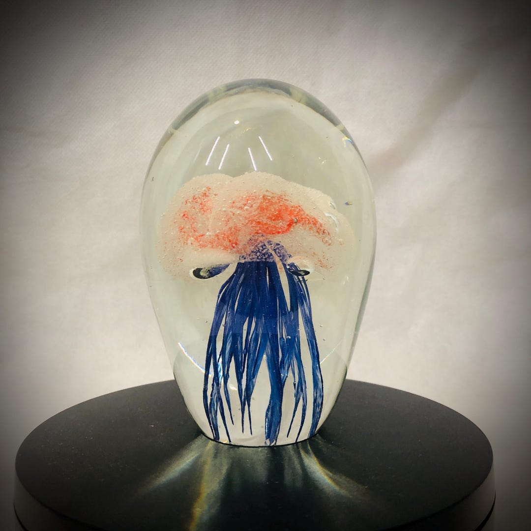 Glass Jellyfish Paperweight 4" Tall White Glows Faint Green in Dark - Etsy