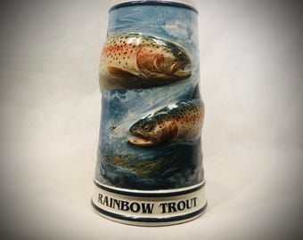 Budweiser Vintage 1998 Angler's Edition Ceramic Beer Stein z pstrąga tęczowego