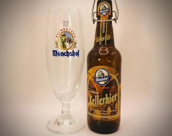 Vintage Rare Monchshof Beer Chalice - and Bottle German Brewery - Retro Original Stem Barware