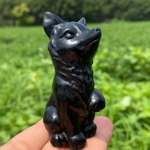 3.1“ Natural Obsidian crystal,Crystal Fox,Hand carved,crystal healing,Home decoration,crystal gifts 1pc