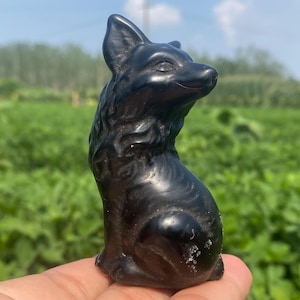 3.1“ Natural Obsidian crystal,Crystal Fox,Hand carved,crystal healing,Home decoration,crystal gifts 1pc