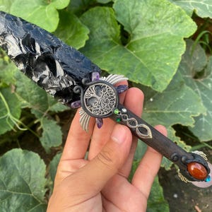 7.8“ Natural Obsidian crystal Knife,crystal Knife,Hand carved,crystal healing,Home decoration,crystal gifts 1pc