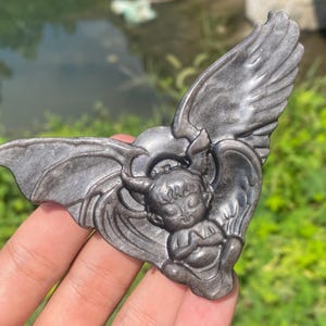 4.1“ Natural Silver Obsidian crystal Angel,Hand carved,crystal Angel,crystal healing,Home decoration,crystal gifts 1pc