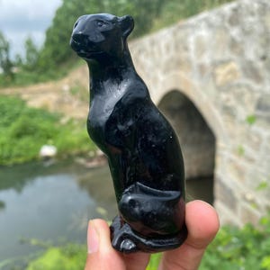 3,9&quot; Leopardo de cristal de obsidiana natural, leopardo de cristal, esculpido à mão, cura de cristal, decoração para casa, presentes de cristal 1 peça