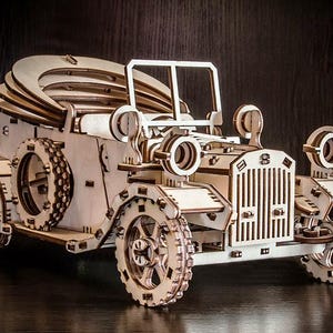 Progetto di modello di auto retrò in legno per macchina da taglio laser CNC, auto CNC, auto tagliata al laser, auto giocattolo CNC, file CNC per auto giocattolo