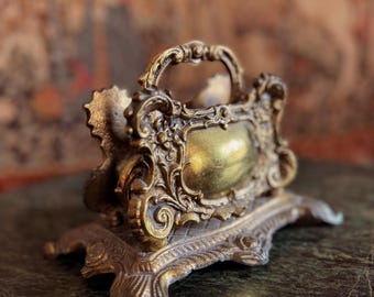 Vintage Ornate Brass Letter Holder – Victorian Rococo Style Desk Organizer – Hollywood Regency Mail Holder Made in India