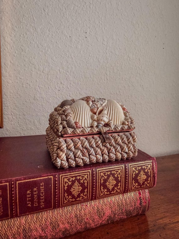 Vintage Seashell Box Decorative Shell Trinket Box… - image 2