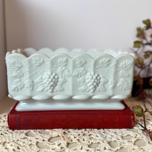 Vintage Westmoreland Milk Glass Paneled Planter | Paneled Grape Pattern