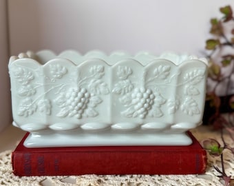 Vintage Westmoreland Milk Glass Paneled Planter | Paneled Grape Pattern