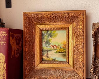 ヴィンテージオリジナル油絵、J Medina と J Pike のサイン入り、木製