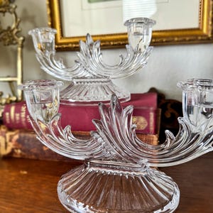 Vintage Fostoria Baroque Double Candlestick Holders: Pressed Glass Set