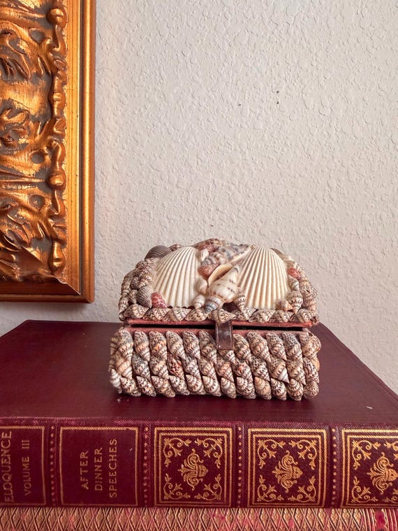 Vintage Seashell Box Decorative Shell Trinket Box… - image 6