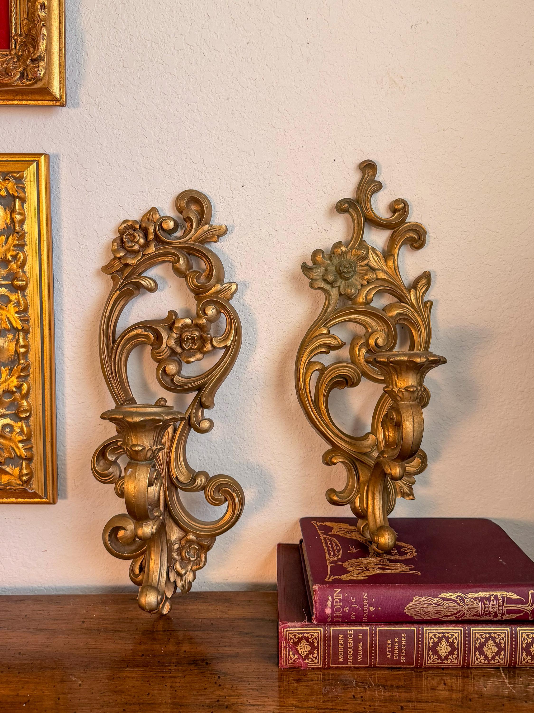 Vintage Homco Gold Floral Sconce - Ornate Resin Candle Holder - Etsy