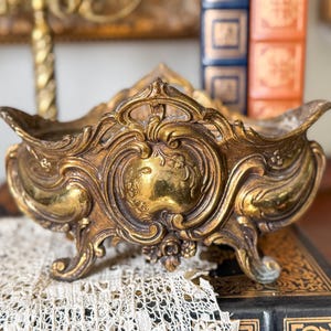 Art Nouveau Brass Planter: Oval Floral Jardiniere with Feet