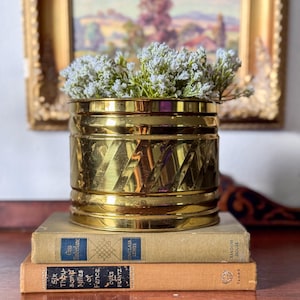 Vintage Embossed Brass Planter: Bristol Brass Cachepot, Shelf Styling