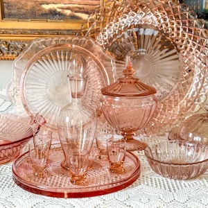 Vintage Pink Depression Glass Plates / Bowls / Platters / Dishes