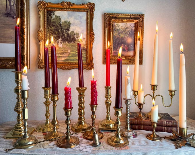 Vintage Brass Candlestick Holders - CANDLE SNUFFER AVAILABLE