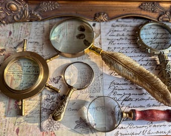 Vintage Brass Magnifying Glass: Nautical, Feather, Floral Decor - Sold Separately