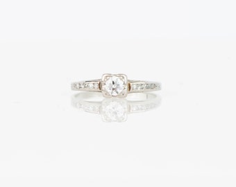 Sparkling Diamond Engagement Ring 1930s Vintage 18k White Gold