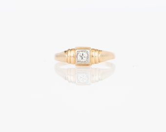 1950's Modernist Diamond Engagement Ring 14k Yellow Gold