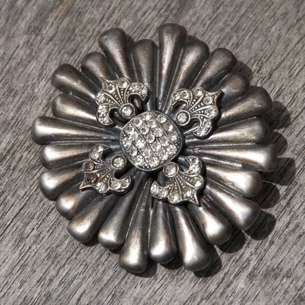 Silver and Rhinestone Steam punk style Vintage Brooch
