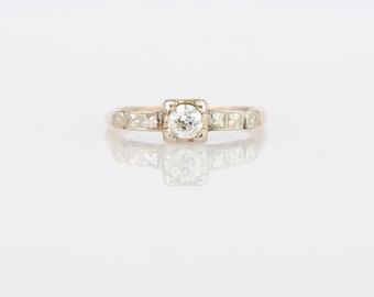 1940's Diamond Engagement Ring Two-tone 14k Gold