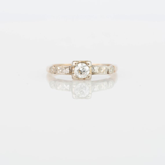 1940's Diamond Engagement Ring Two-tone 14k Gold - image 1