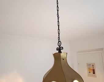 Vintage Brutalist Pendant Lamp | Mid Century Modern Ceiling Light | Space Age Hanging Lamp | Industrial Brass Light Fixture