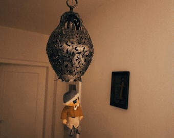 Brutalist Industrial Pendant Lamp Vintage 70s – Dark Sculptural Metal Light – Gothic Loft Decor – Unique Statement Lighting